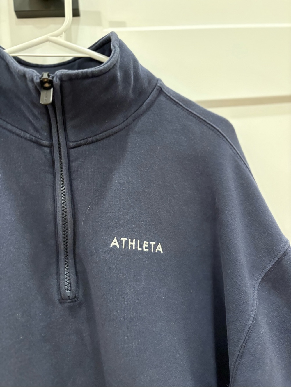 Athleta Forever Fleece 1/4 Zip in Navy With Logo - Picture 3 of 10